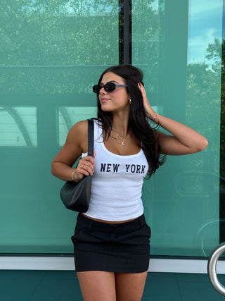 NEW YORK EMBROIDERED CROPPED KNIT TANK TOP