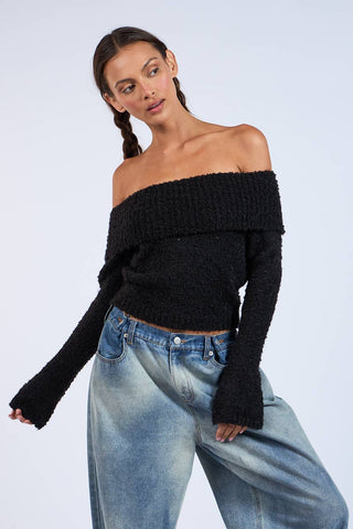 On The Low Off-Shoulder Long Sleeve Knit Sweater